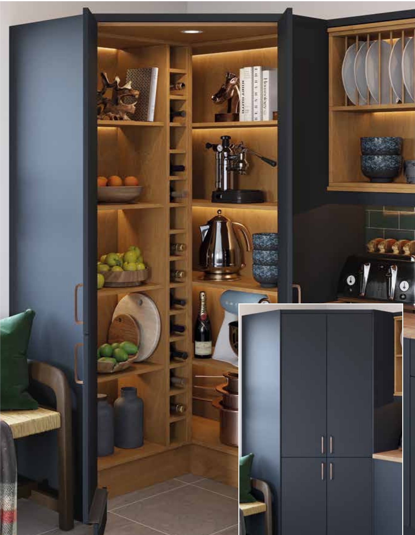 Corner larder full of food and crockery